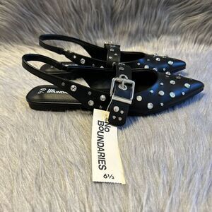 No Boundaries Studded Sling Back Flats Womens Size 6 1/2 Black‎ Shoes Adjustable
